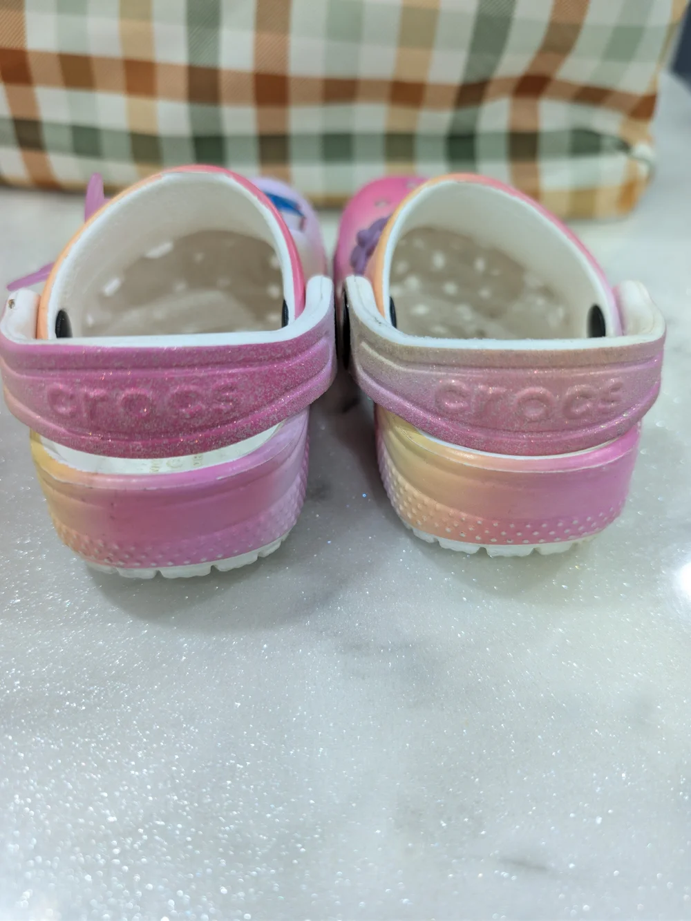 CROCS Kids Pink Gradient Clogs with Rainbow & Cloud Charms